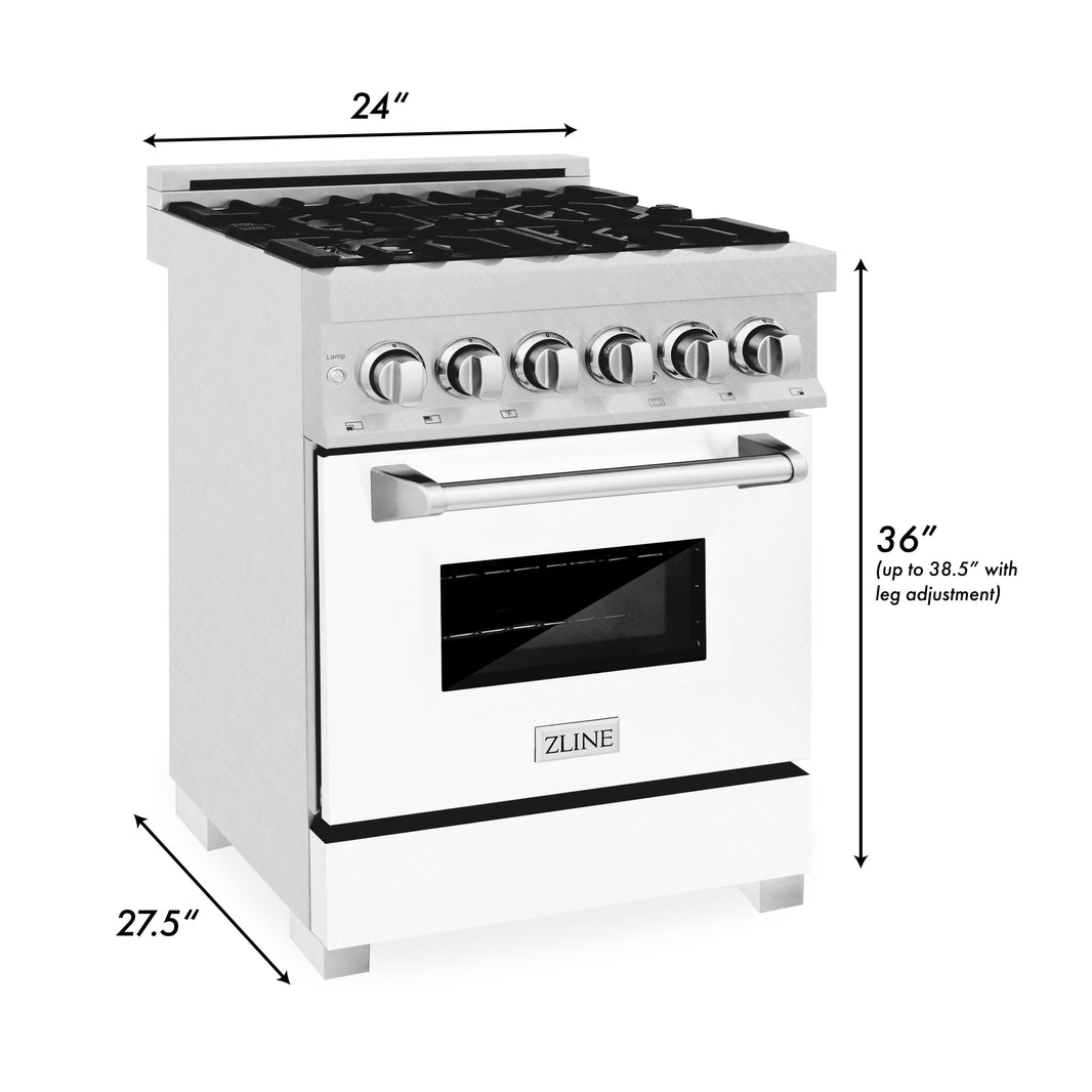 ZLINE 24-Inch Dual Fuel Range with 2.8 cu. ft. Electric Oven and Gas Cooktop and Griddle and White Matte Door in Fingerprint Resistant Stainless (RAS-WM-GR-24)