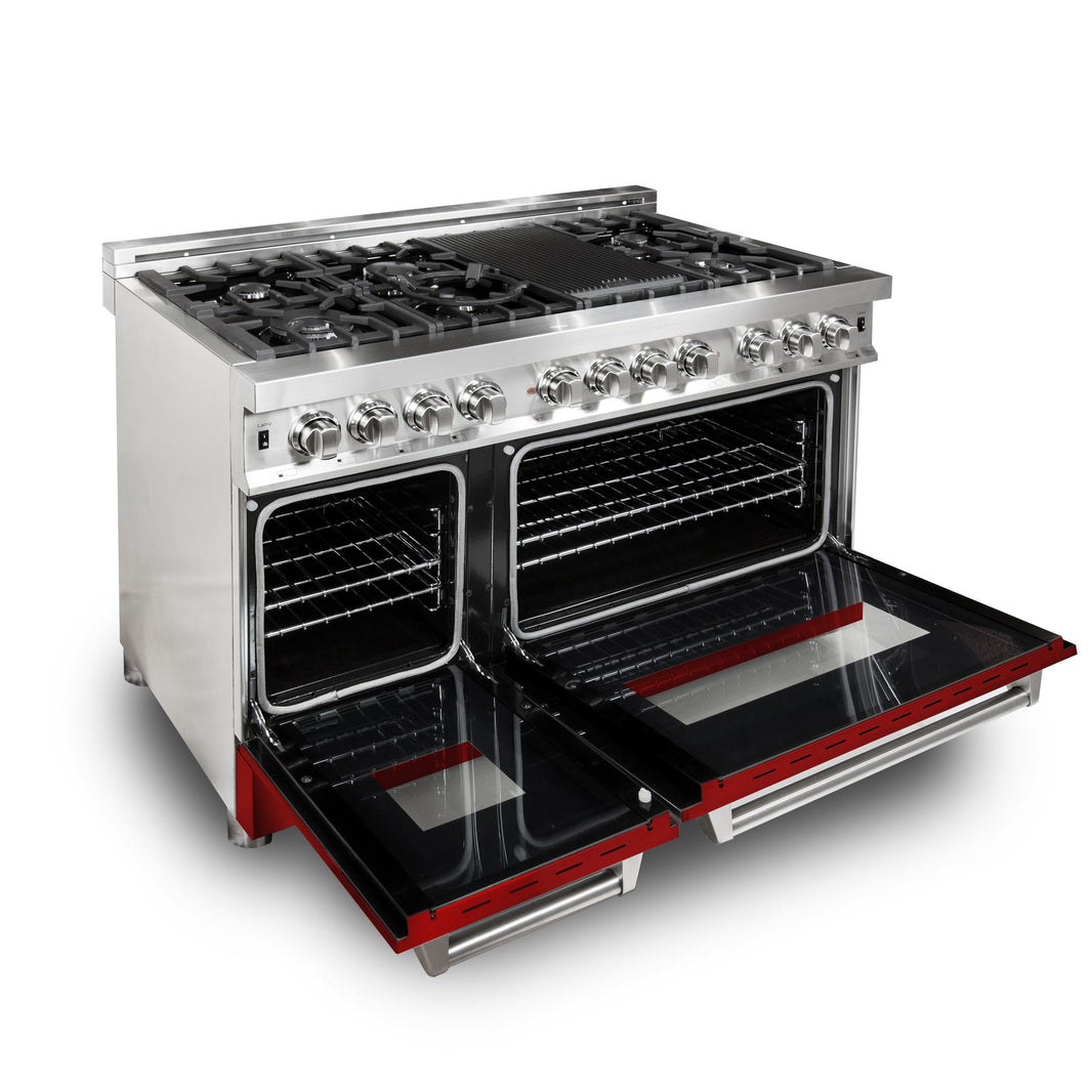 ZLINE 48-Inch Professional Dual Fuel Range with Red Gloss Door (RA-RG-48)