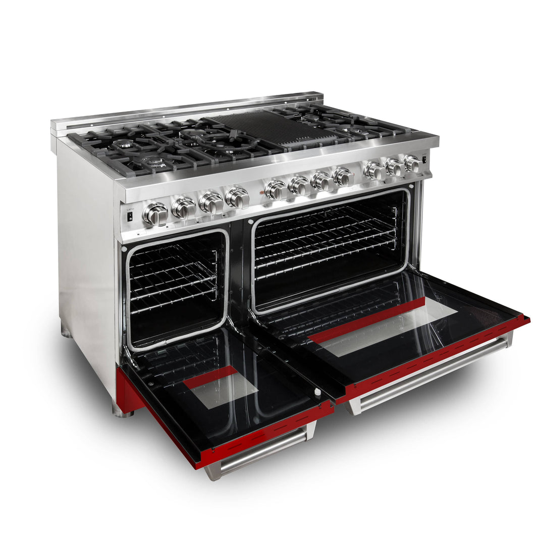 ZLINE 48-Inch Professional Dual Fuel Range with Red Matte Door (RA-RM-48)