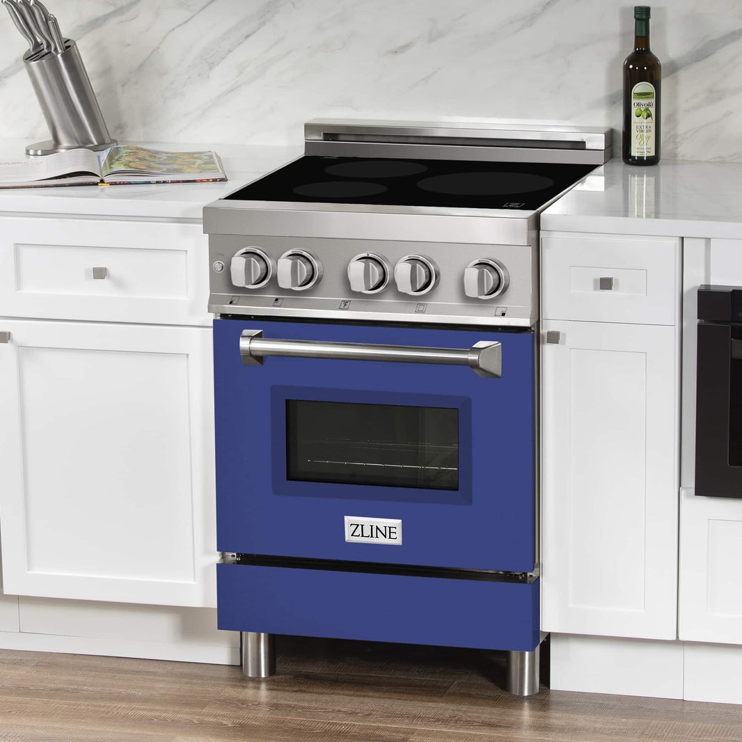 ZLINE 24-Inch 2.8 cu. ft. Induction Range with a 3 Element Stove and Electric Oven in Stainless Steel with Blue Matte Door (RAIND-BM-24)