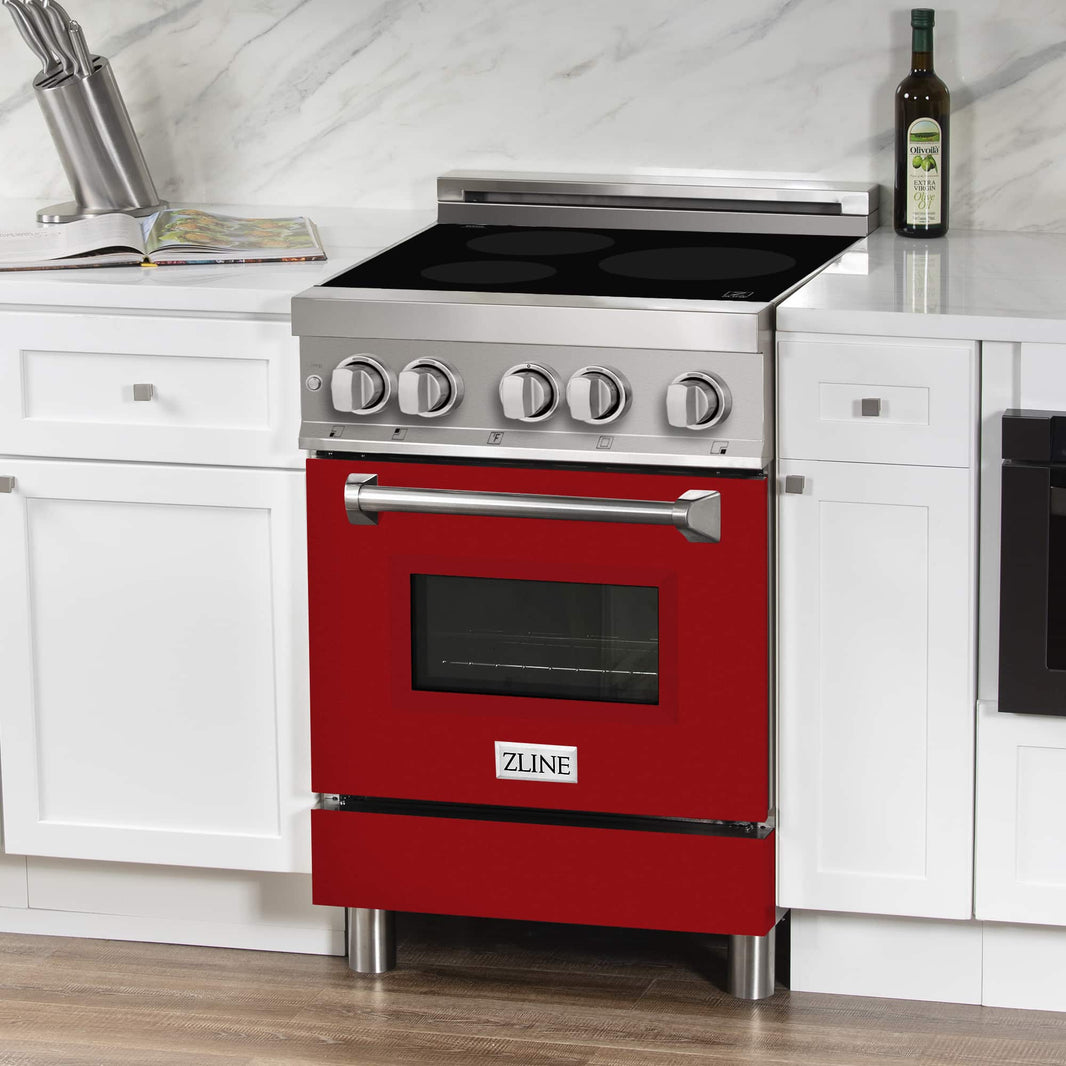 ZLINE 24-Inch 2.8 cu. ft. Induction Range with a 3 Element Stove and Electric Oven in Stainless Steel with Red Gloss Door (RAIND-RG-24)