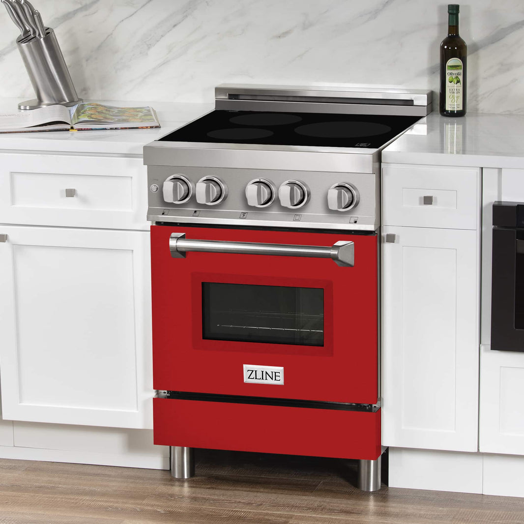 ZLINE 24-Inch 2.8 cu. ft. Induction Range with a 3 Element Stove and Electric Oven in Stainless Steel with Red Matte Door (RAIND-RM-24)