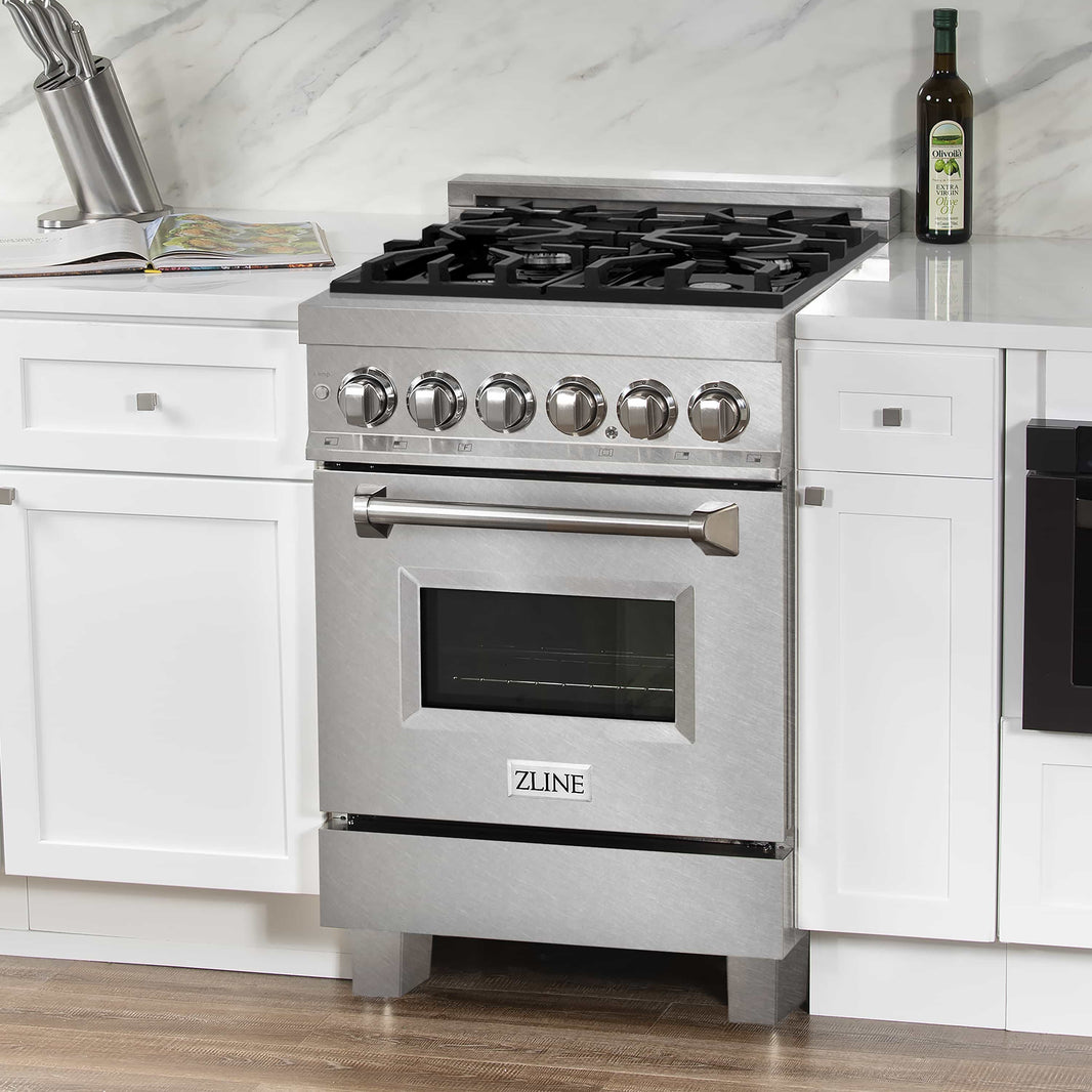 ZLINE 24-Inch Professional Dual Fuel Range in DuraSnow Stainless Steel (RAS-SN-24)