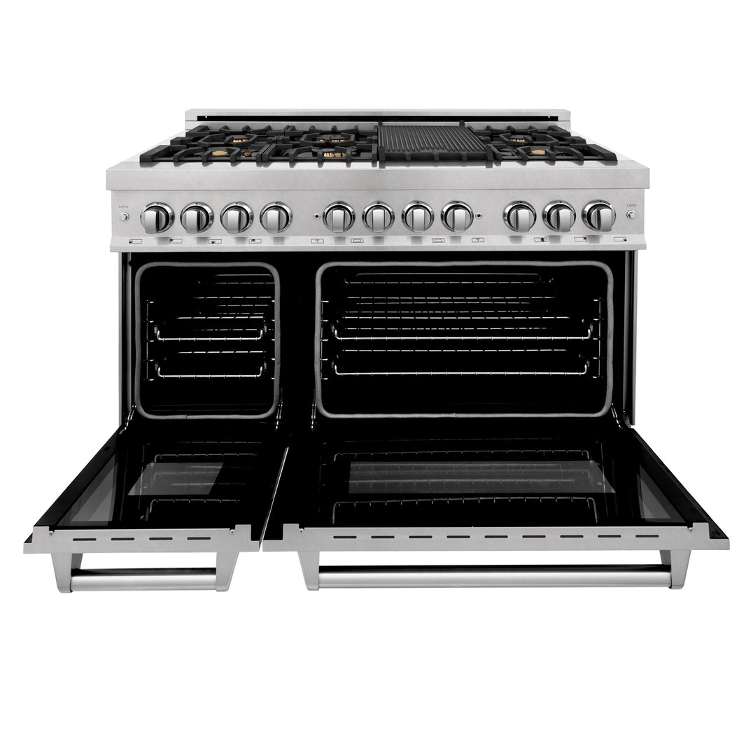 ZLINE 48-Inch Dual Fuel Range with 6.0 cu. ft. Electric Oven and Gas Cooktop with Brass Burners and Griddle in DuraSnow Fingerprint Resistant Stainless (RAS-SN-BR-GR-48)